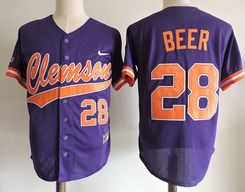 Men Clemson Tigers 28 Beer Purple Nike 2025 NCAA Jersey